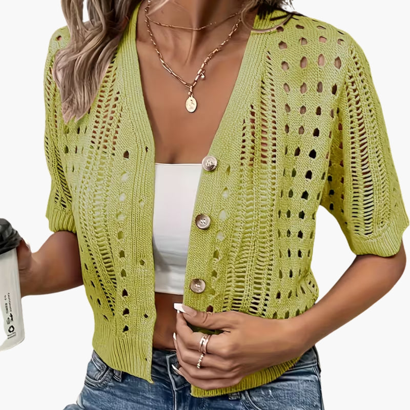 Women's Short-Sleeve Open-Knit Cardigan
