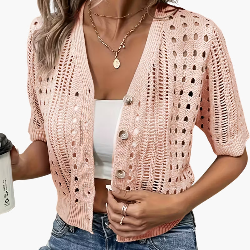 Women's Short-Sleeve Open-Knit Cardigan
