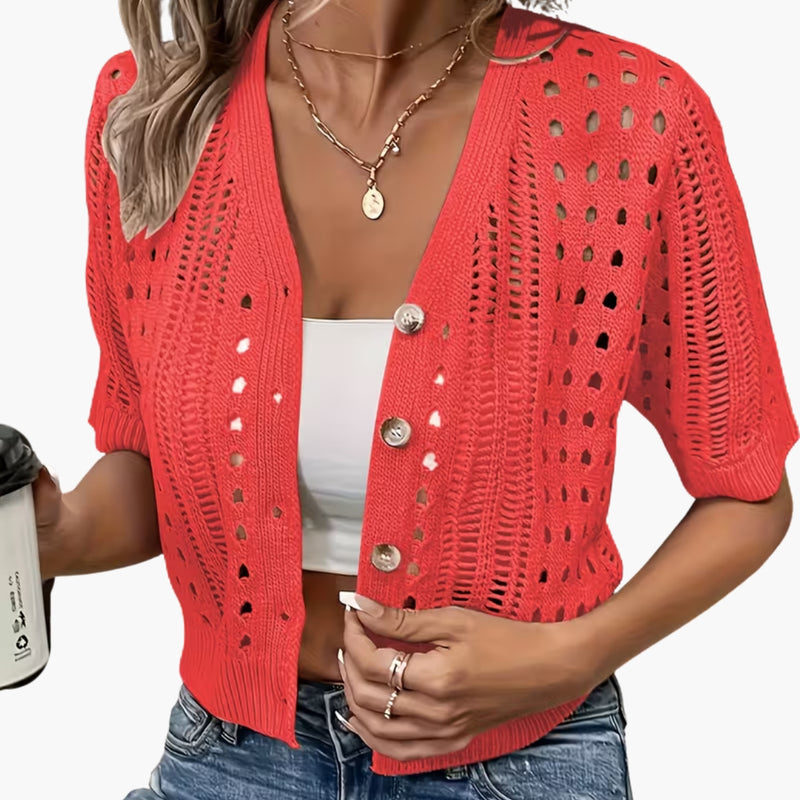 Women's Short-Sleeve Open-Knit Cardigan