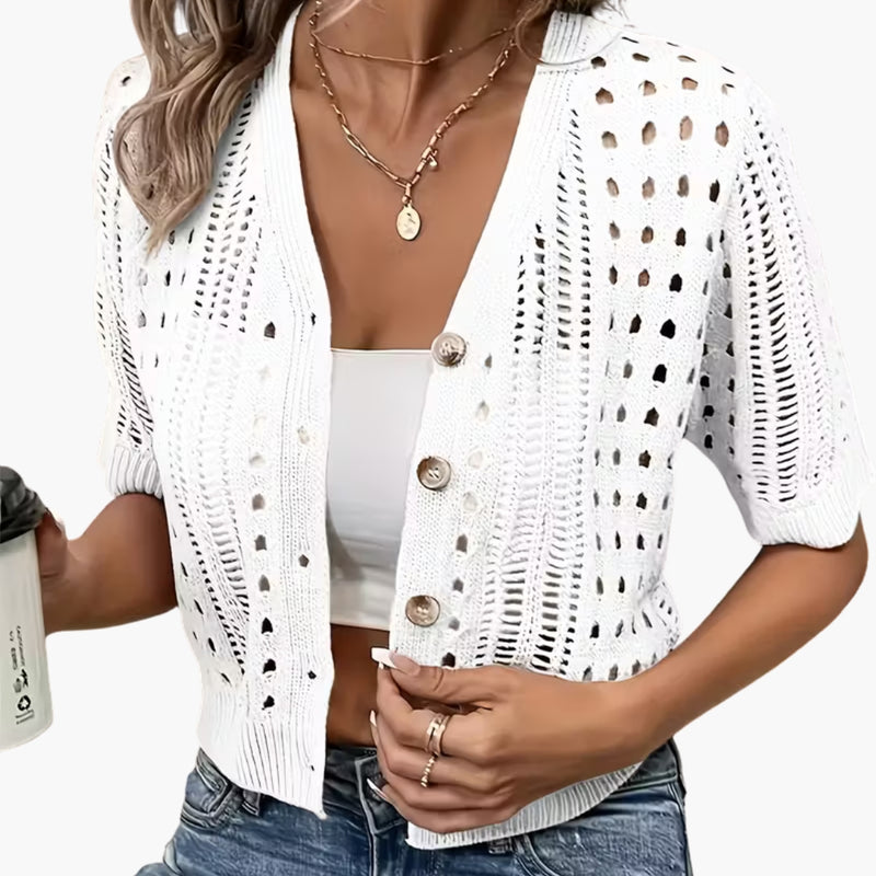 Women's Short-Sleeve Open-Knit Cardigan