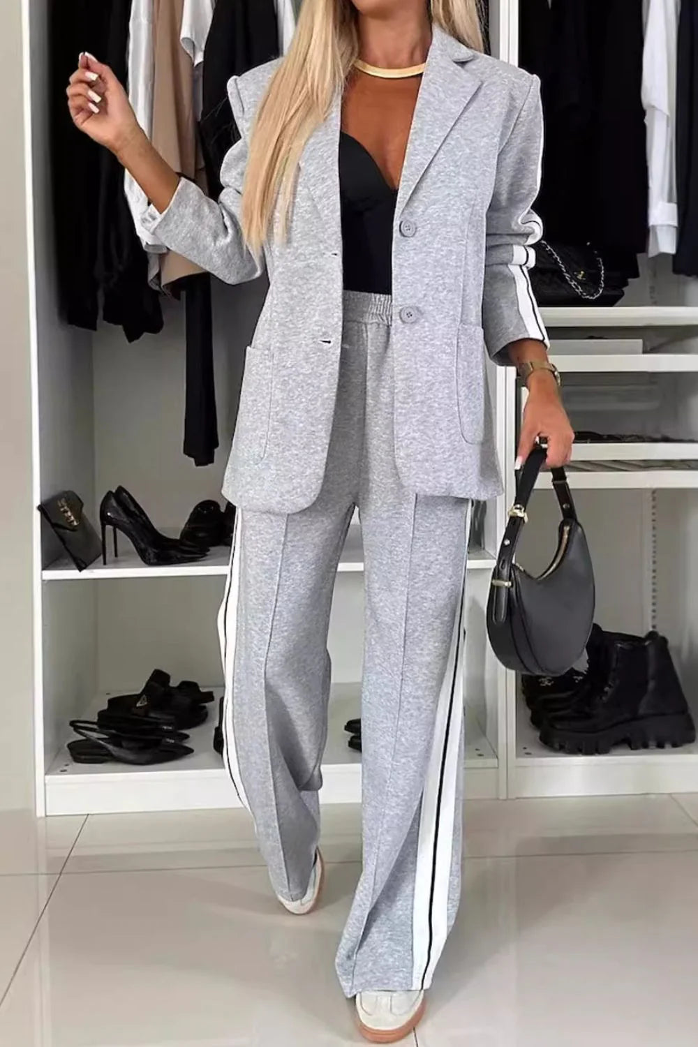 Women's Side-Stripe Blazer and Trousers Set
