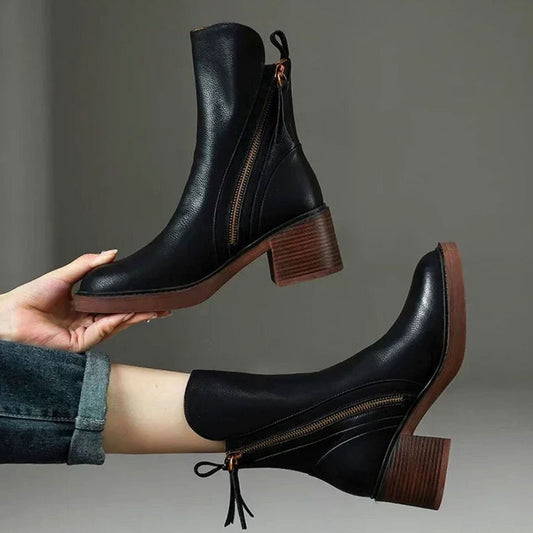 Women's Side-Zip Block Heel Ankle Boots