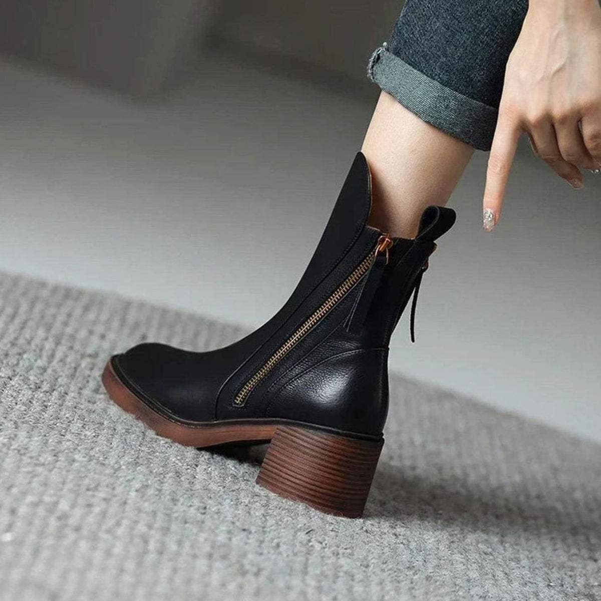 Women's Side-Zip Block Heel Ankle Boots
