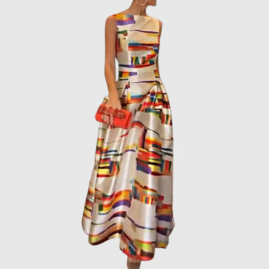 Women's Sleeveless Abstract Colorblock A-Line Maxi Dress