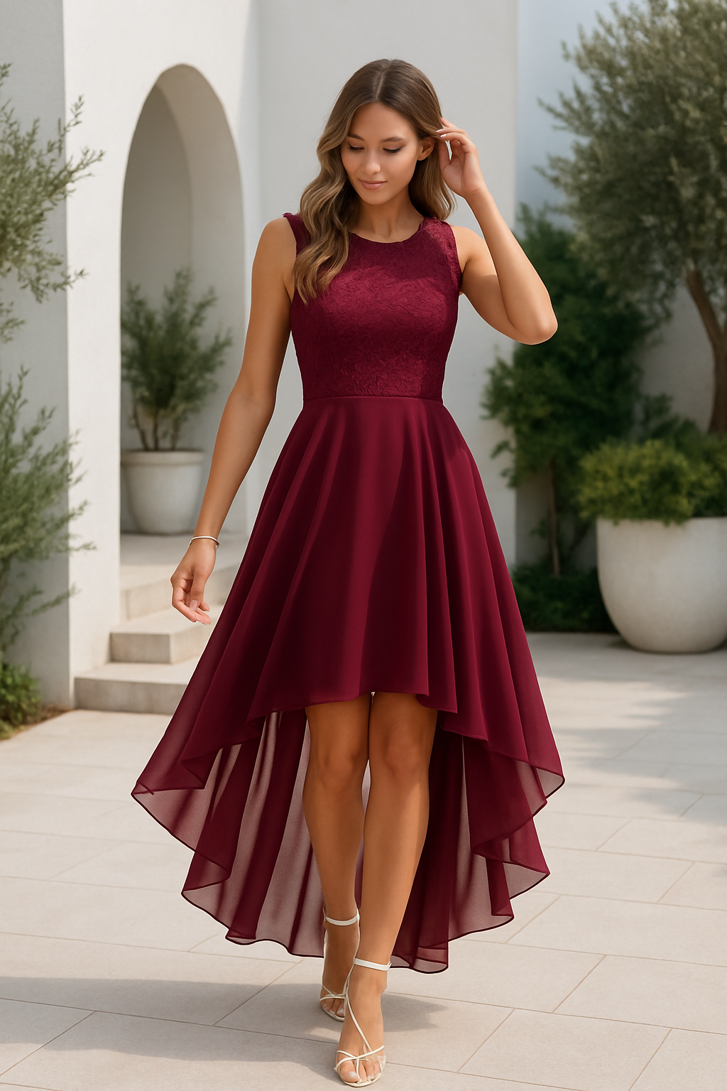 Women's Sleeveless Asymmetrical High-Low Gown