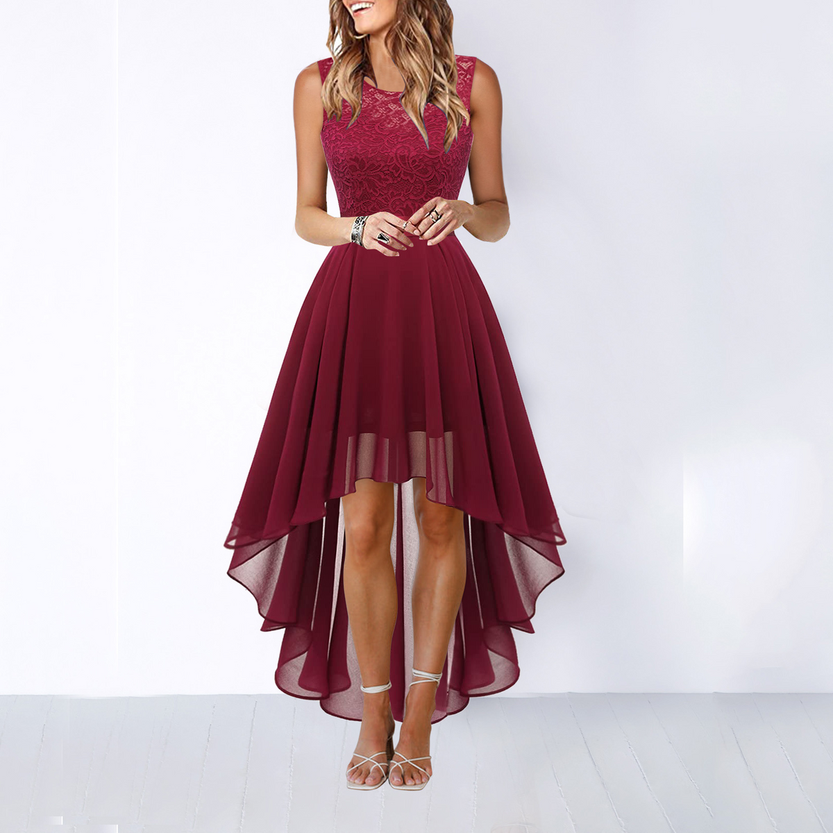 Women's Sleeveless Asymmetrical High-Low Gown