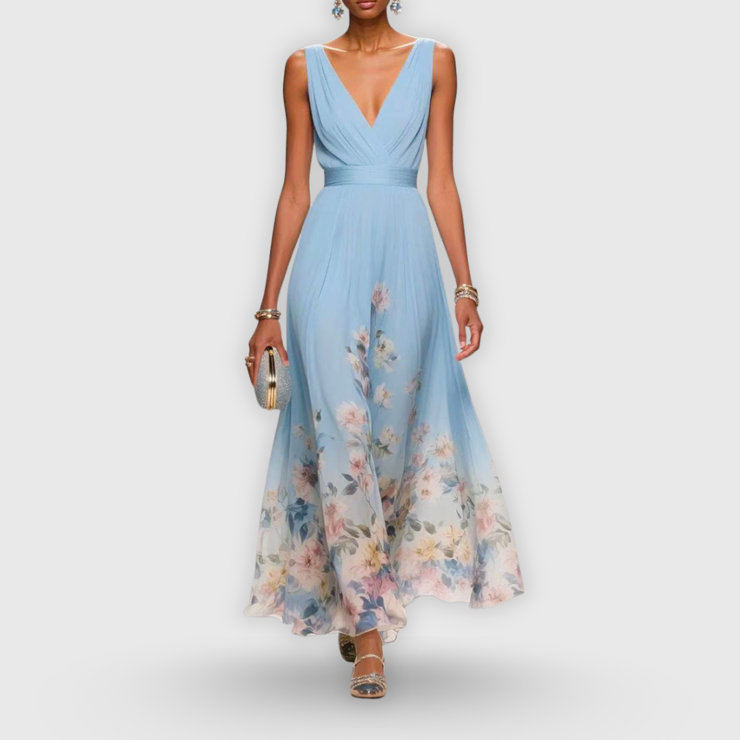 Women's Sleeveless Floral V-Neck Maxi Dress