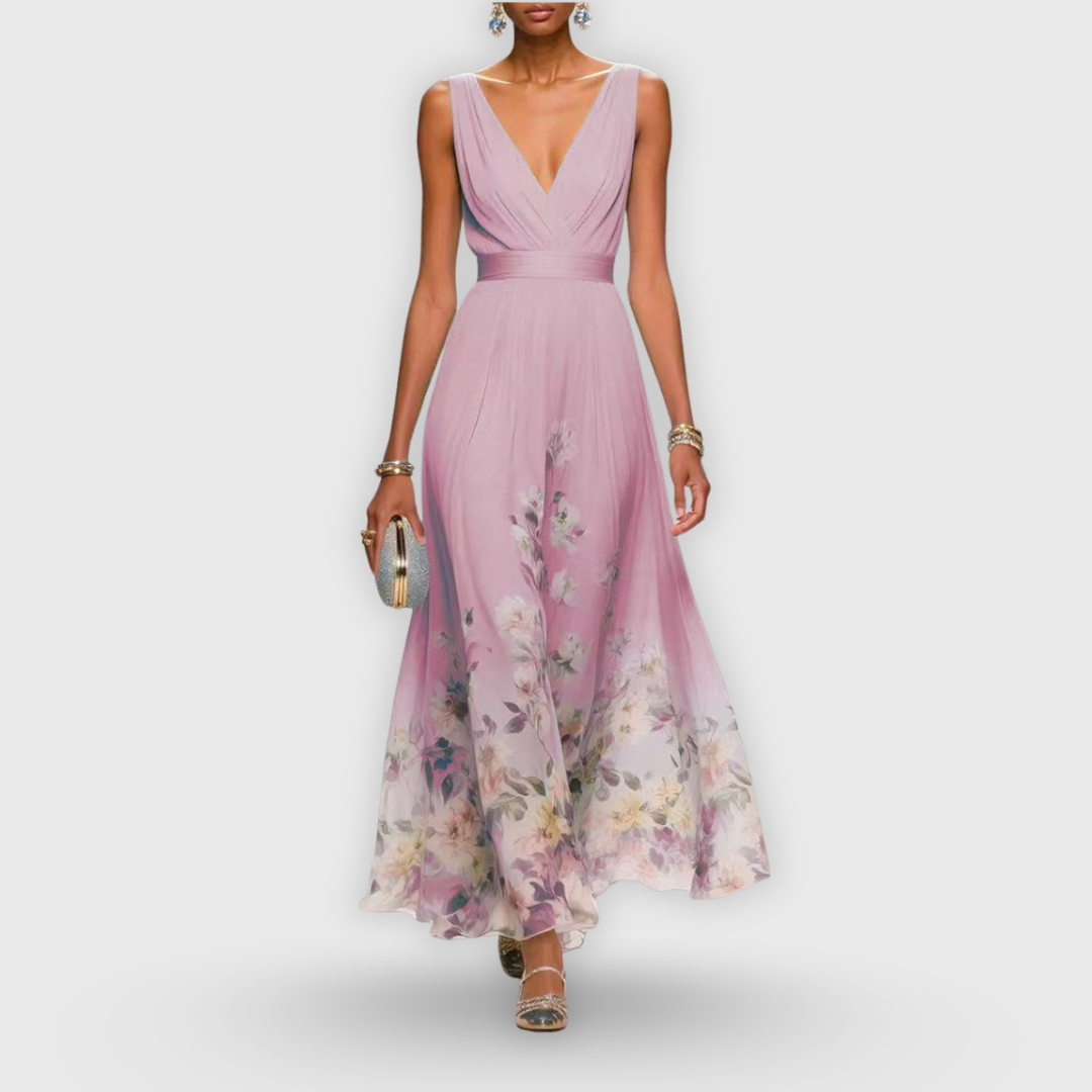 Women's Sleeveless Floral V-Neck Maxi Dress
