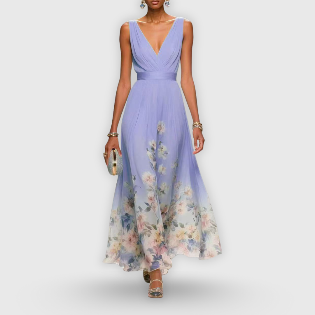 Women's Sleeveless Floral V-Neck Maxi Dress