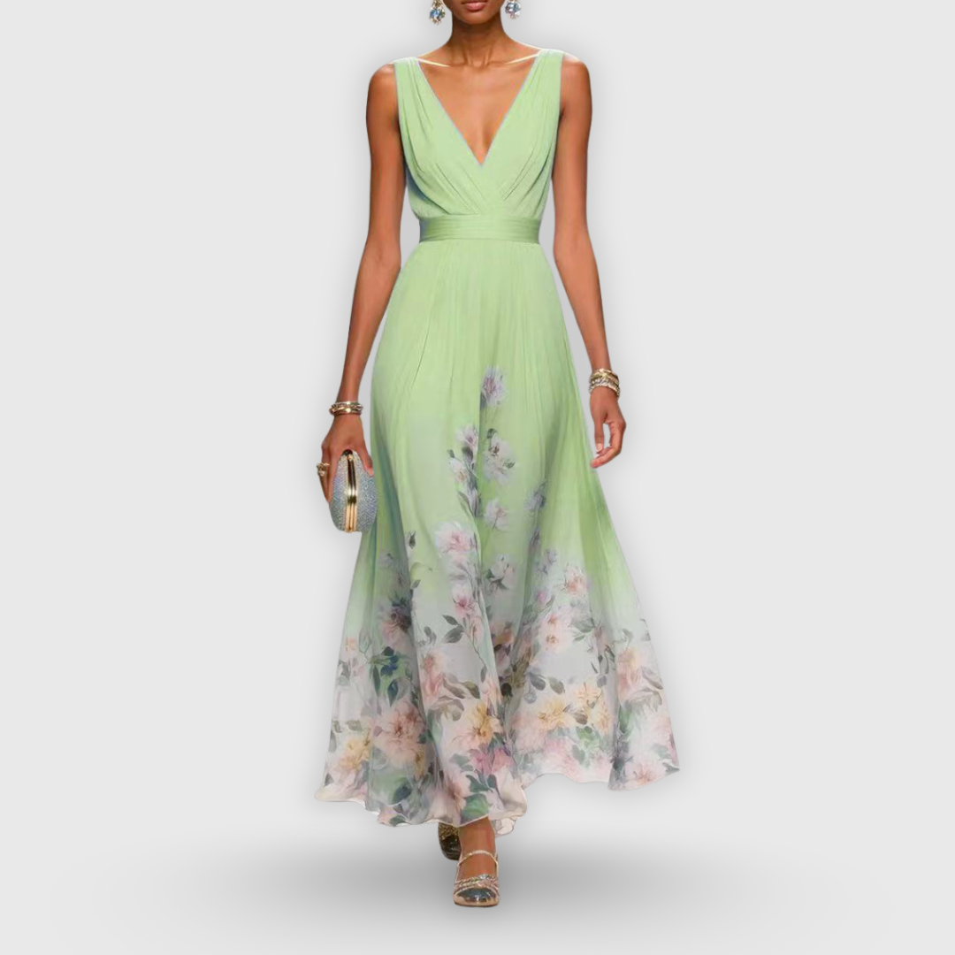 Women's Sleeveless Floral V-Neck Maxi Dress