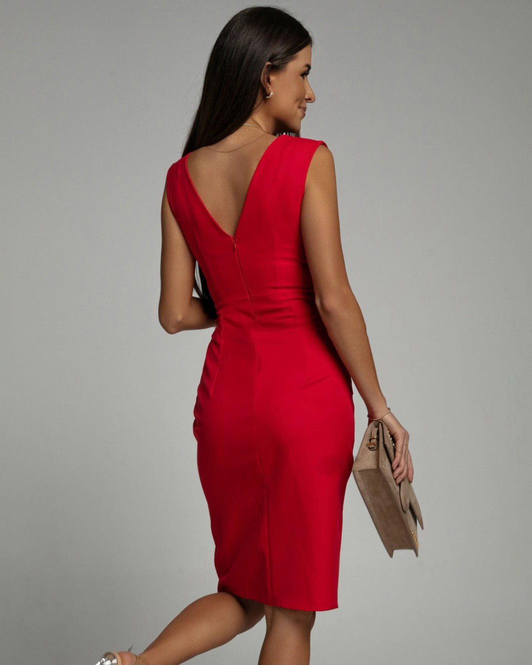 Women's Sleeveless V-Neck Bodycon Midi Dress