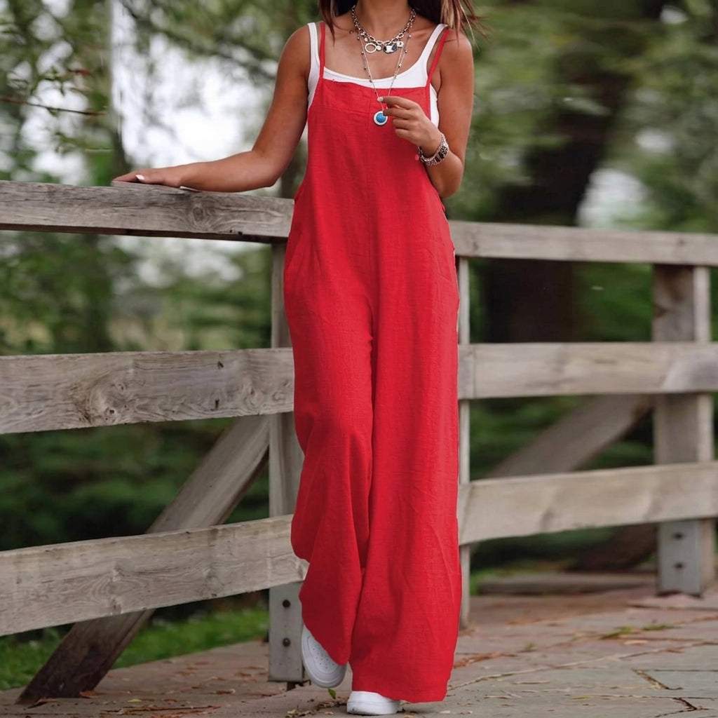 Women's Sleeveless Wide-Leg Dungaree Jumpsuit