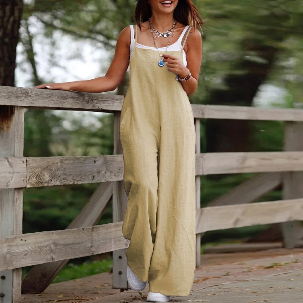 Women's Sleeveless Wide-Leg Dungaree Jumpsuit