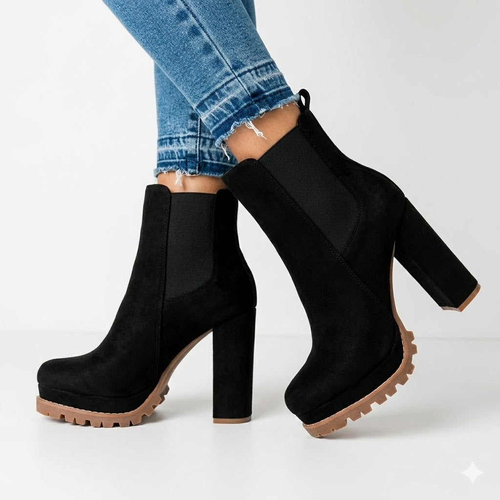 Women's Slip-On Platform Block Heel Ankle Boots