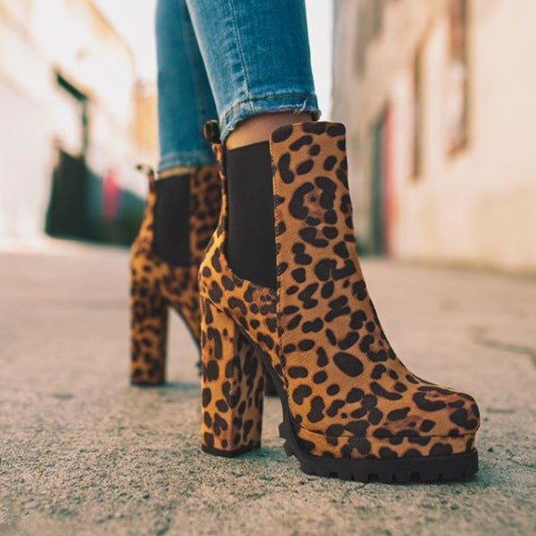 Women's Slip-On Platform Block Heel Ankle Boots