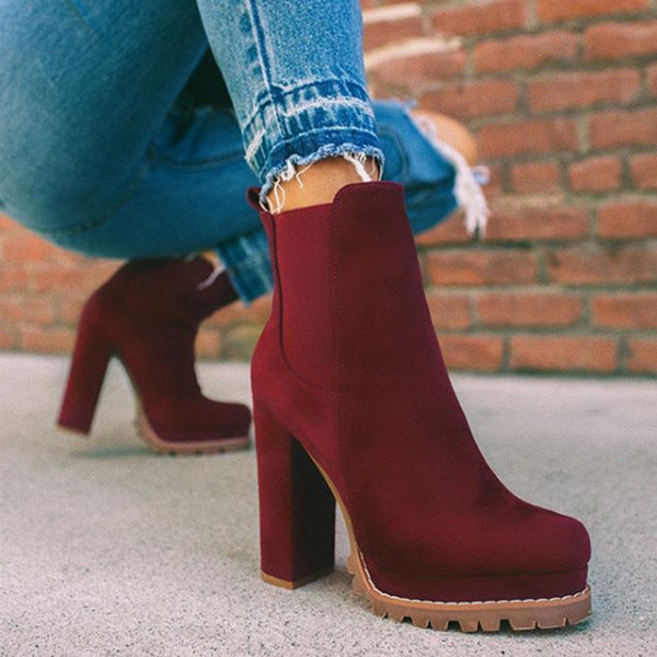 Women's Slip-On Platform Block Heel Ankle Boots