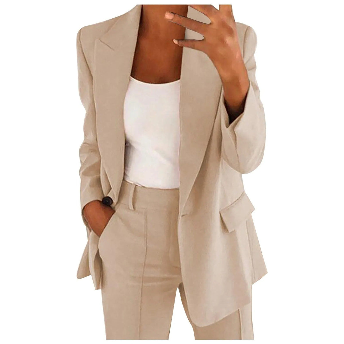 Women's Solid Colour Blazer and Trousers Set