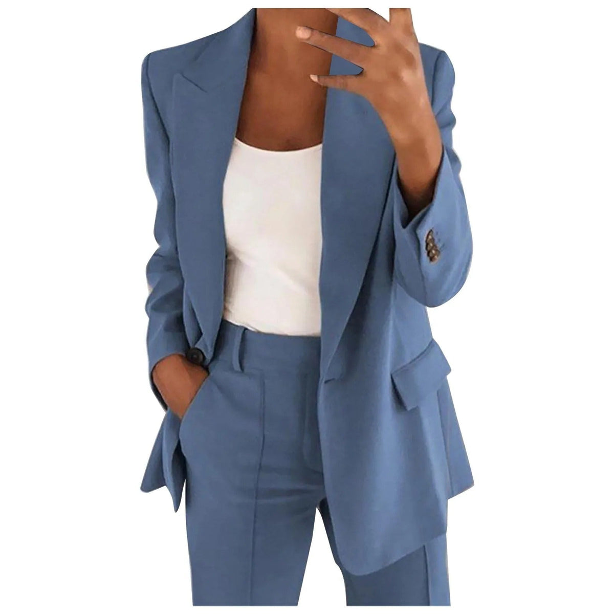 Women's Solid Colour Blazer and Trousers Set