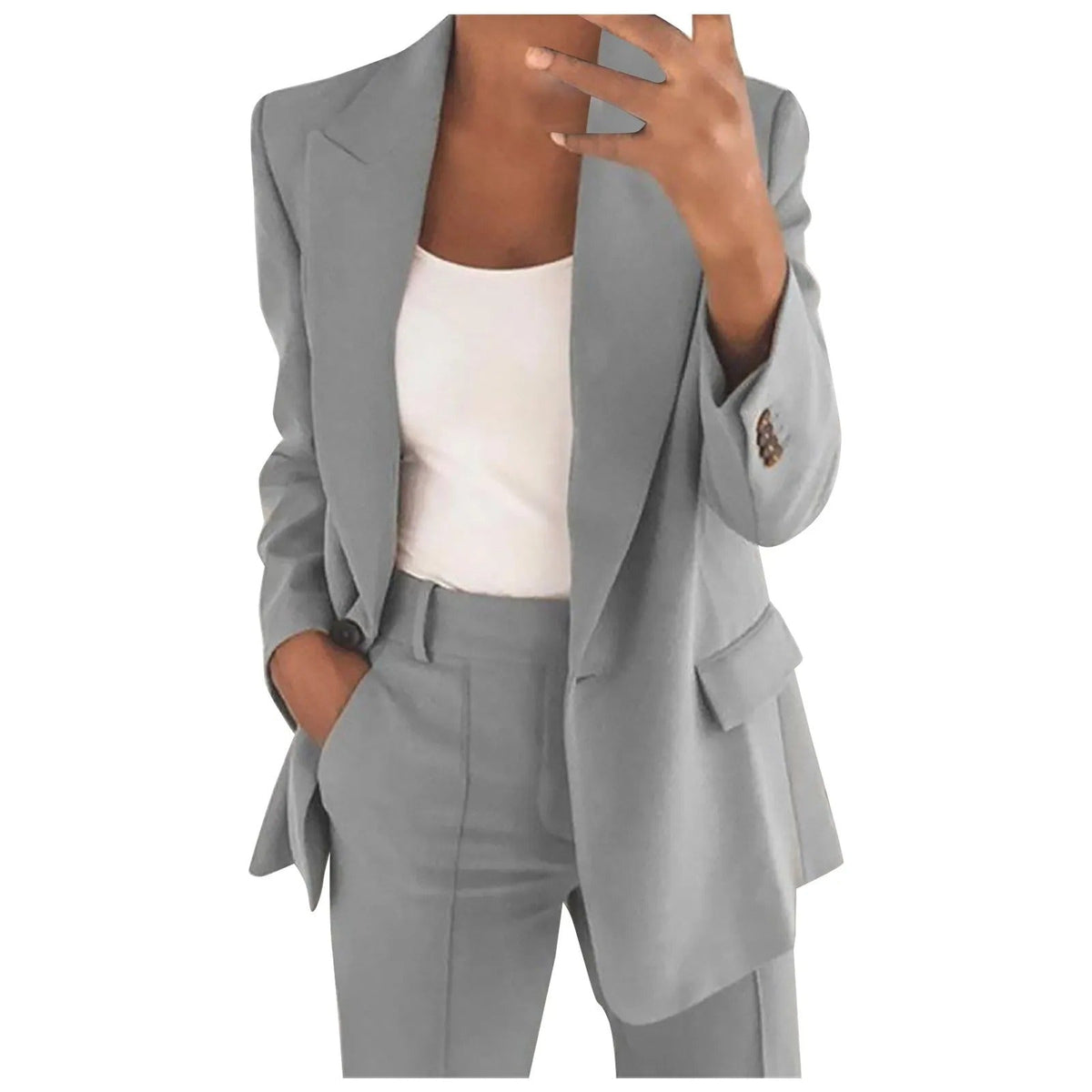 Women's Solid Colour Blazer and Trousers Set
