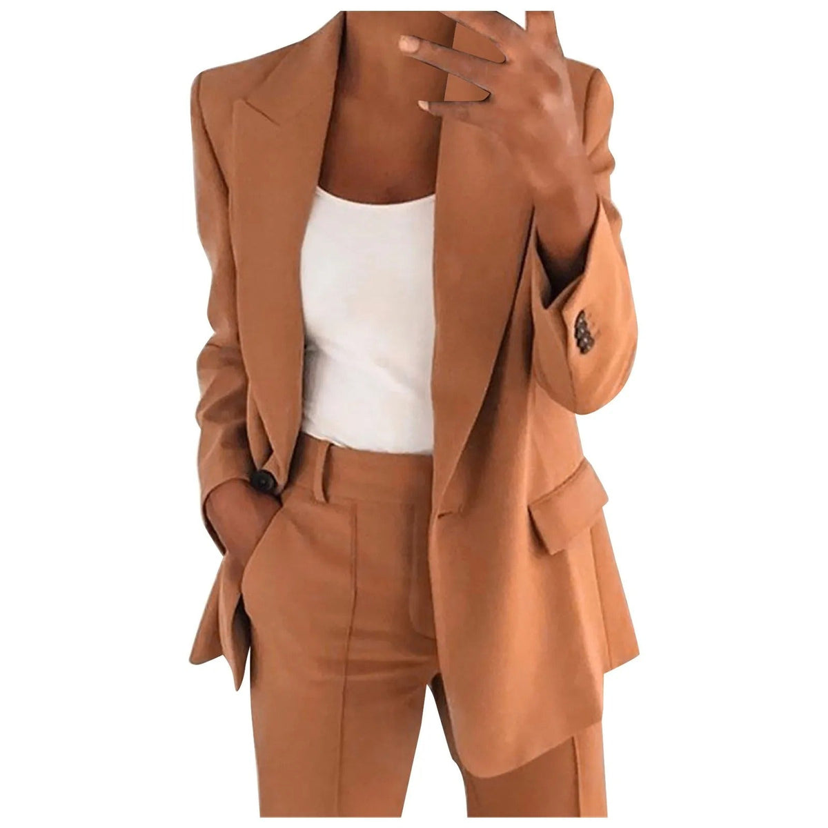 Women's Solid Colour Blazer and Trousers Set