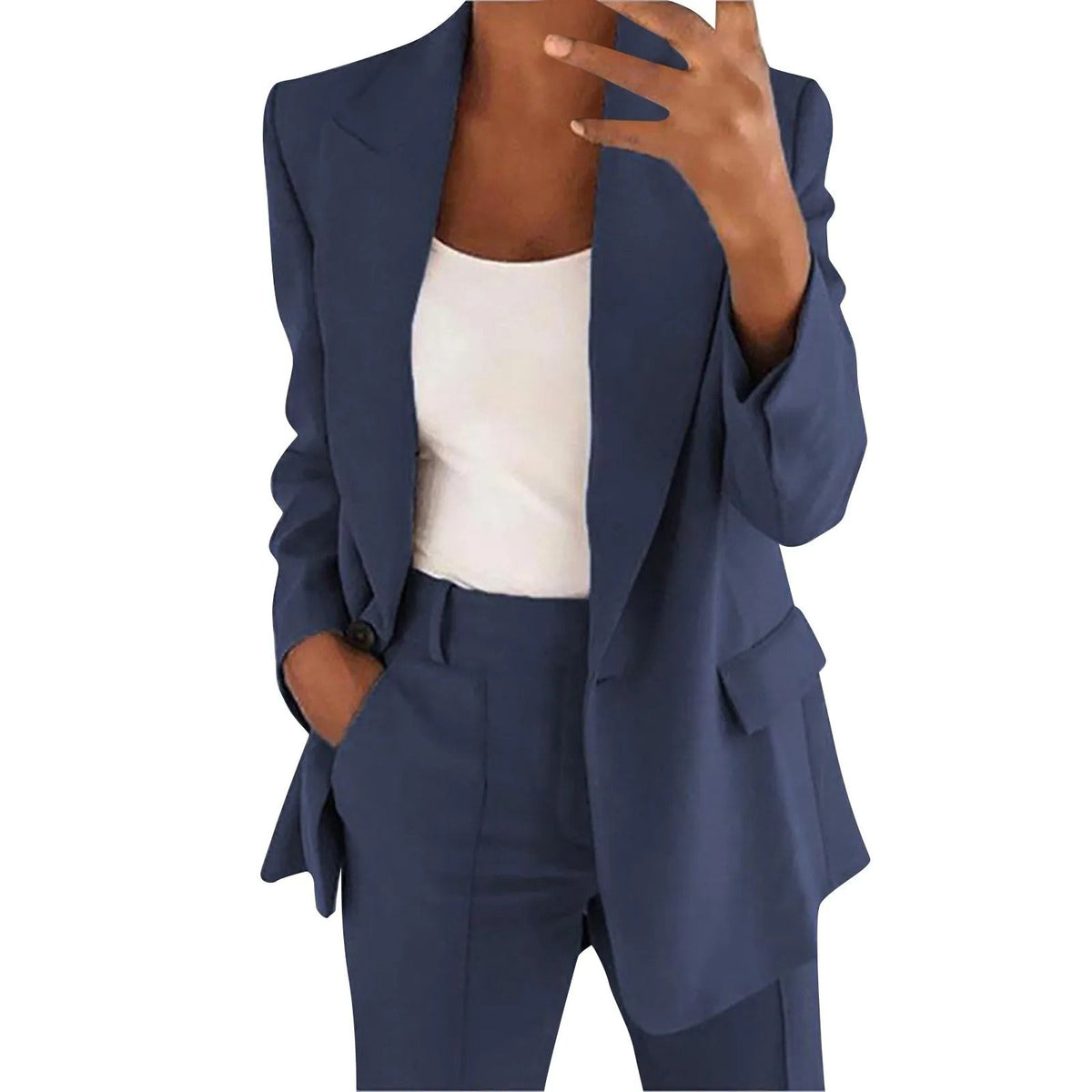 Women's Solid Colour Blazer and Trousers Set