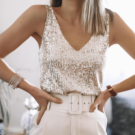 Women's Sparkling Sequin Spaghetti Strap Top