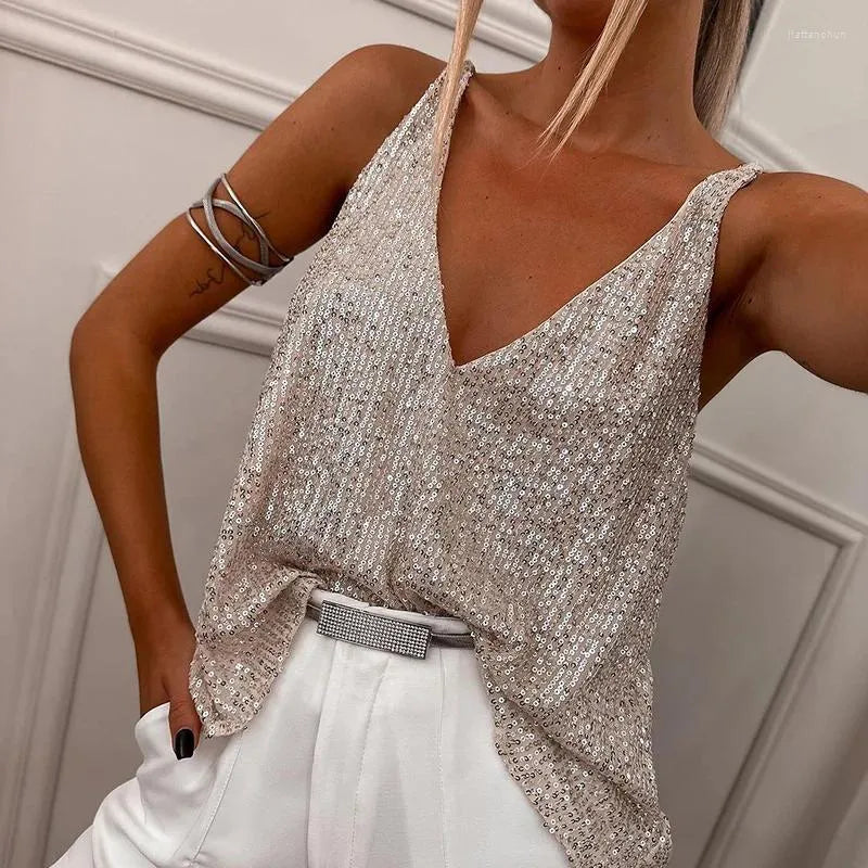 Women's Sparkling Sequin Spaghetti Strap Top