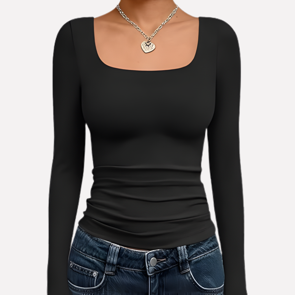 Women's Square Neck Long Sleeve Crop Top