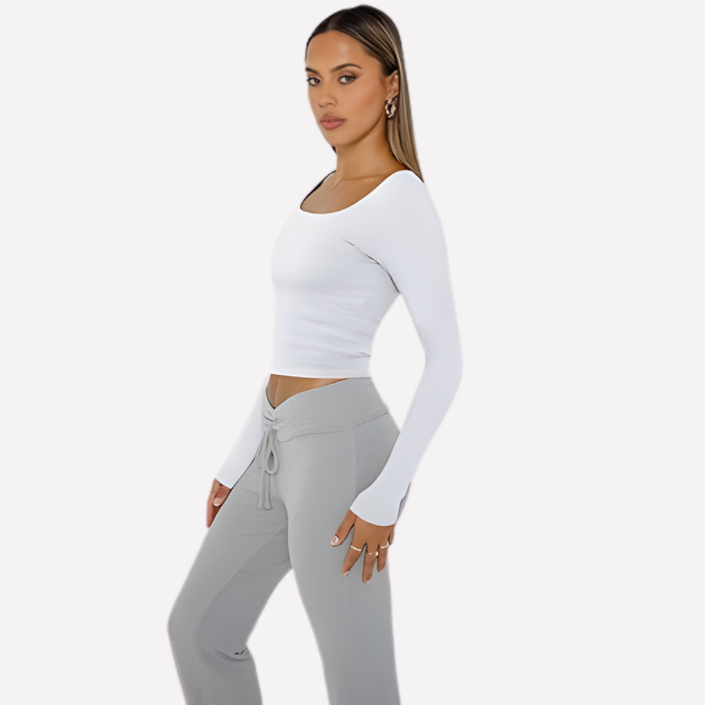 Women's Square Neck Long Sleeve Crop Top