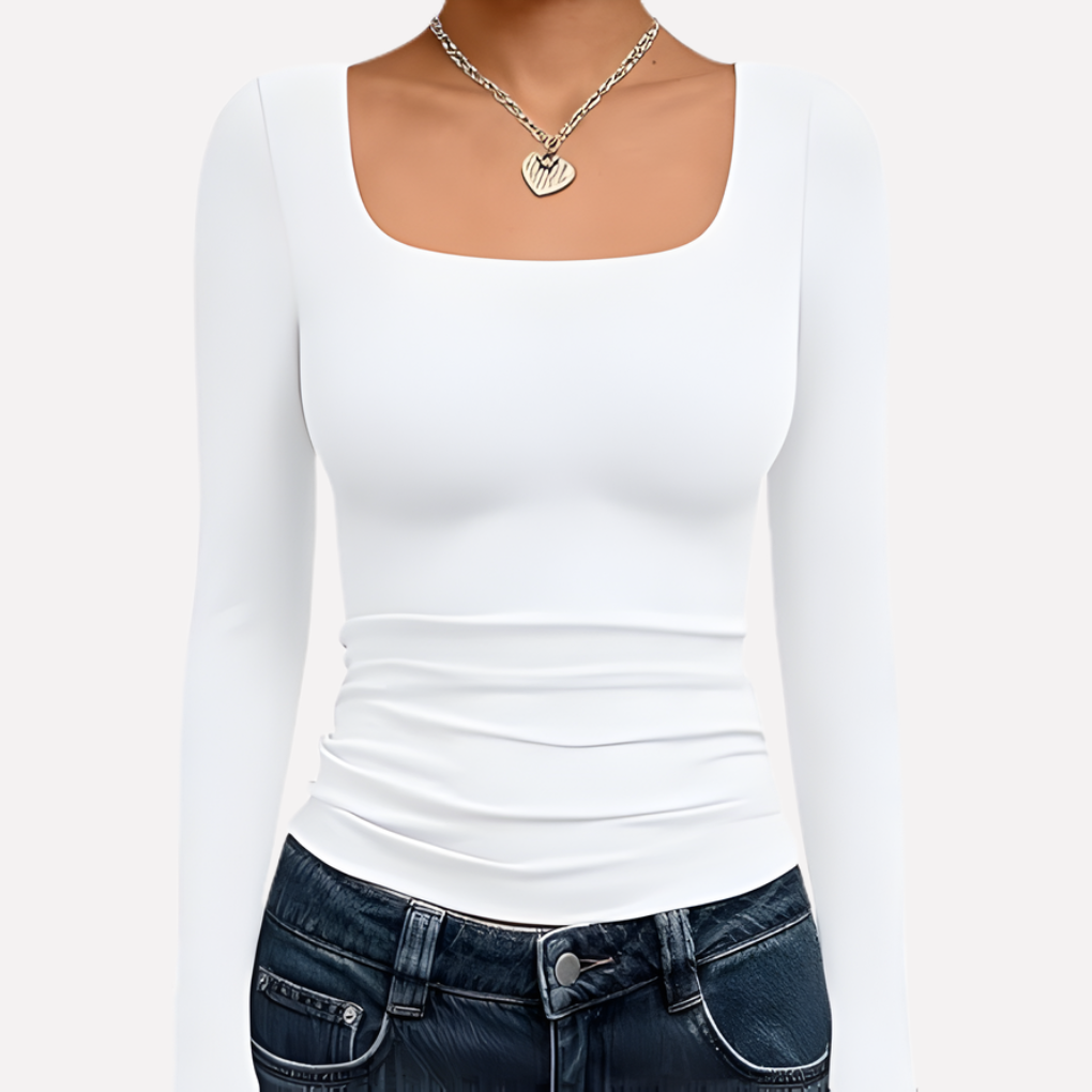 Women's Square Neck Long Sleeve Crop Top