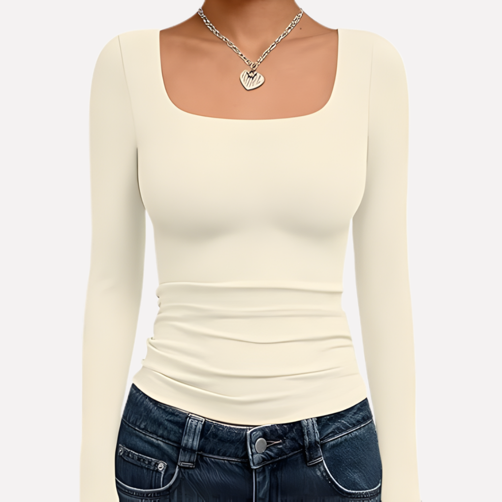 Women's Square Neck Long Sleeve Crop Top
