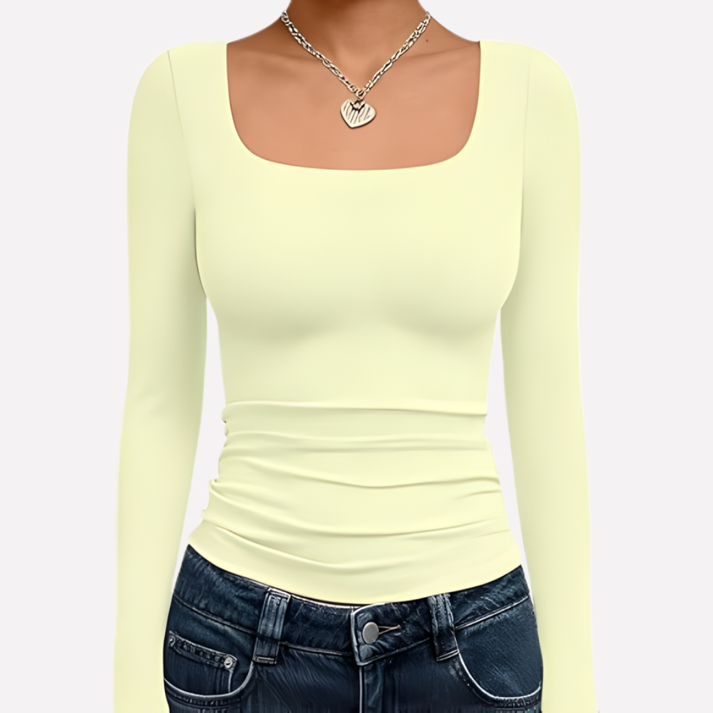 Women's Square Neck Long Sleeve Crop Top