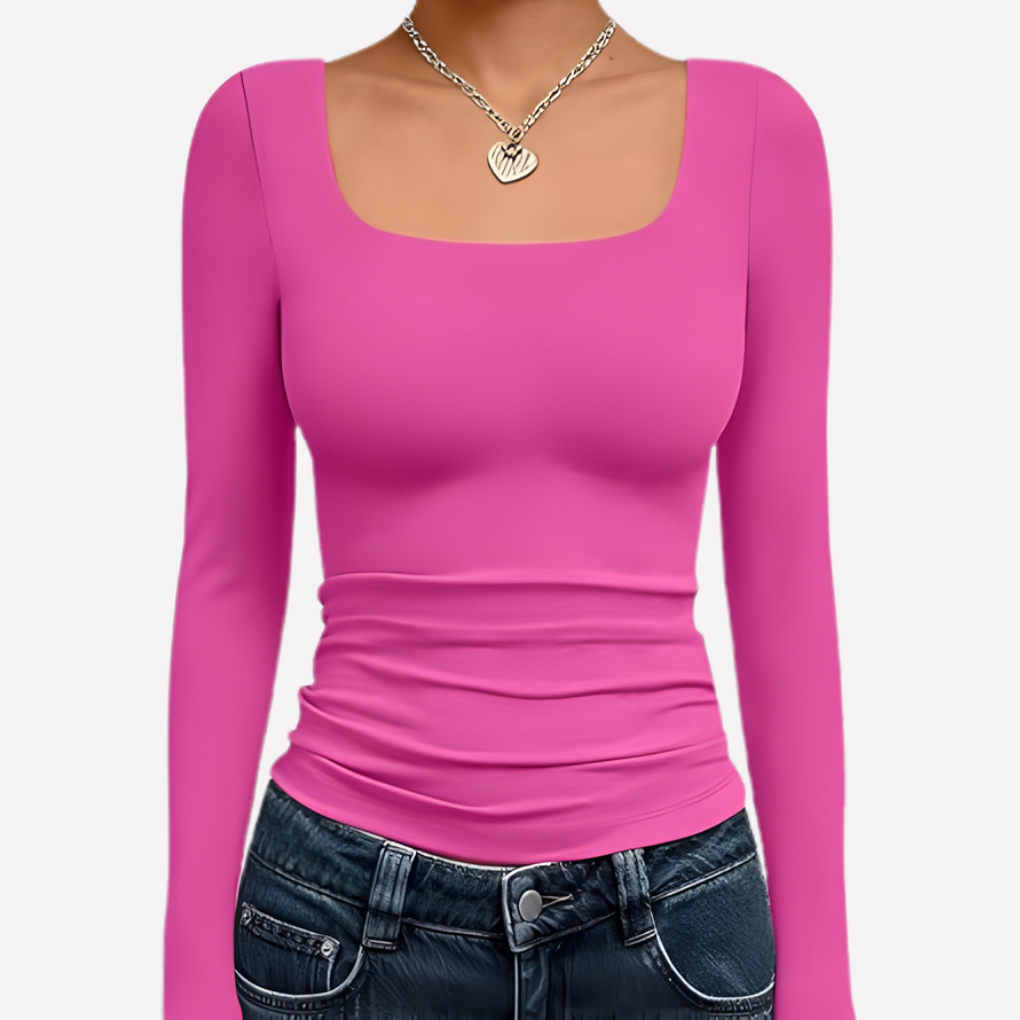 Women's Square Neck Long Sleeve Crop Top