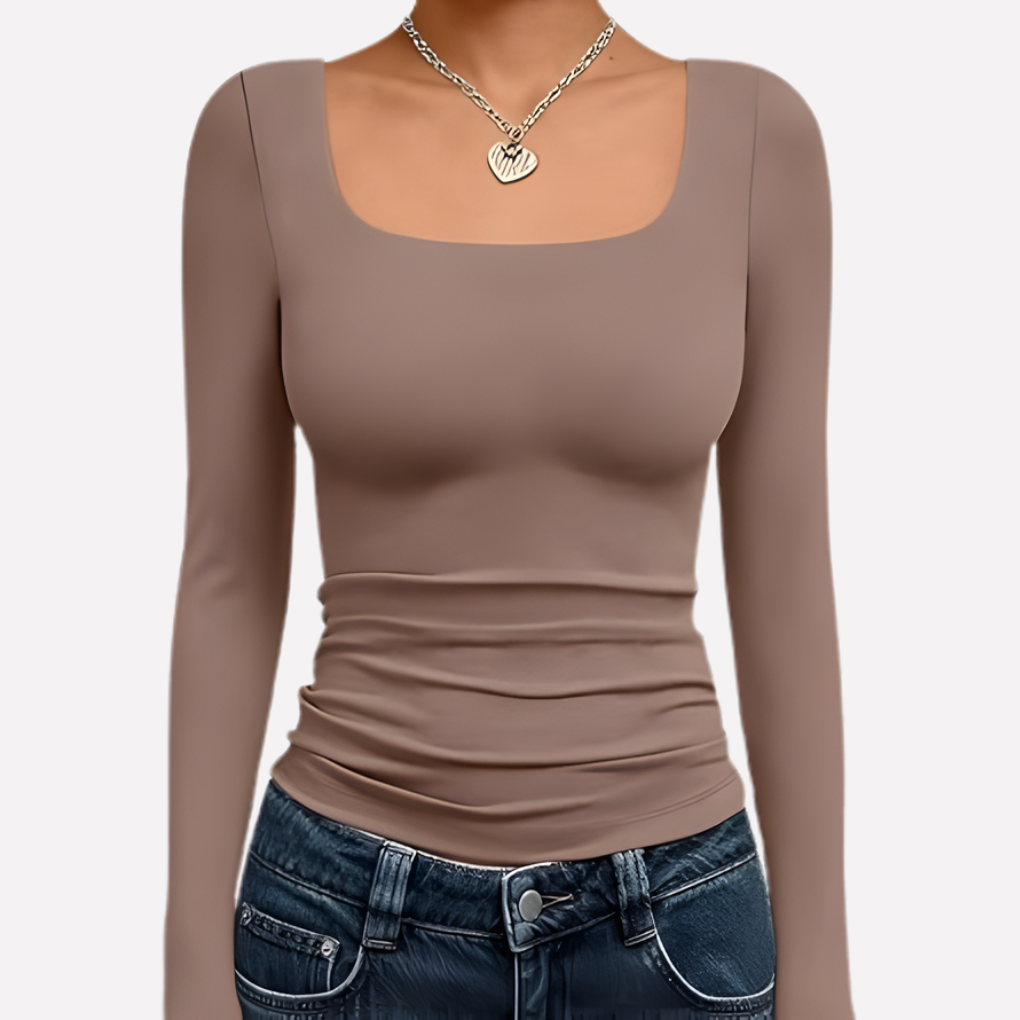 Women's Square Neck Long Sleeve Crop Top