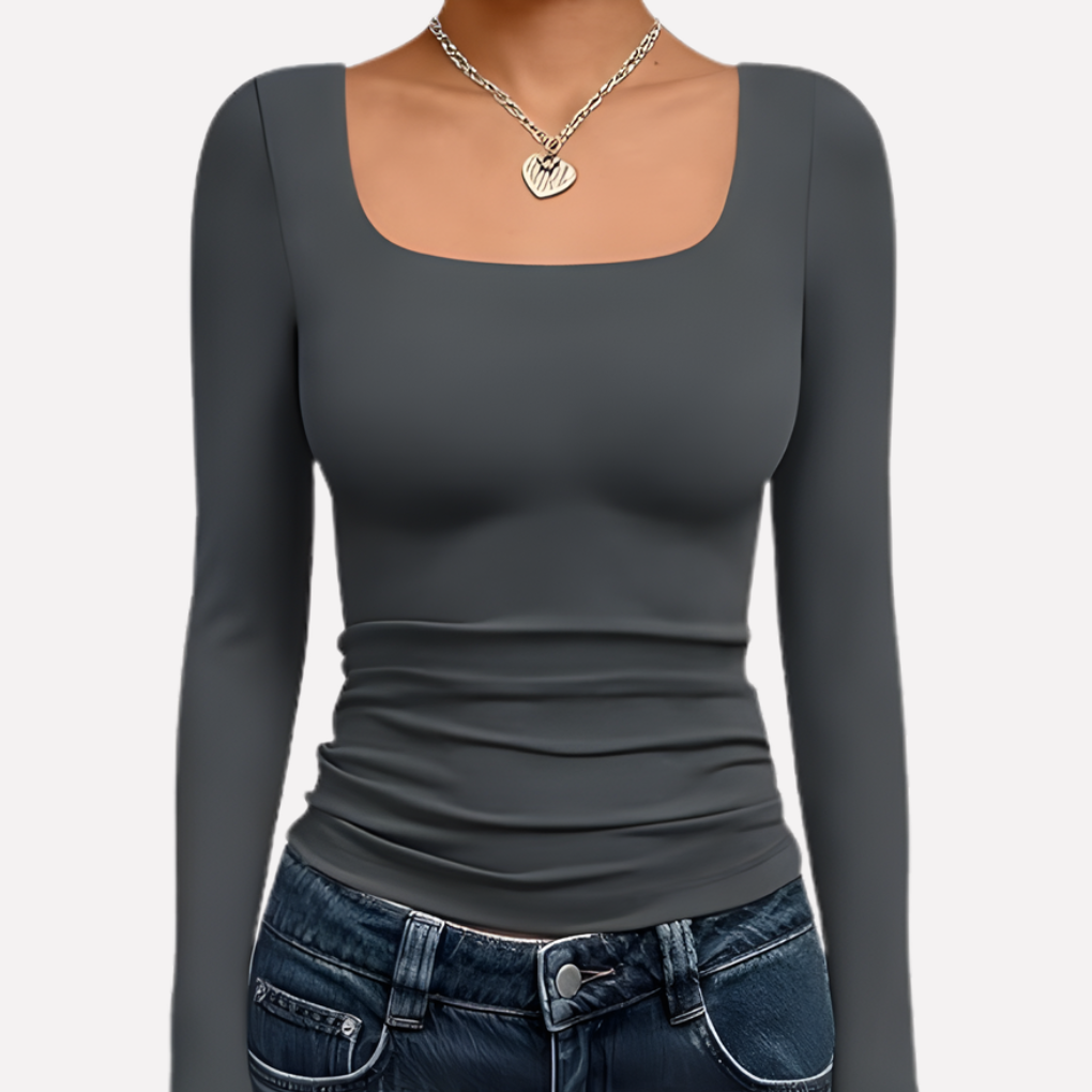 Women's Square Neck Long Sleeve Crop Top