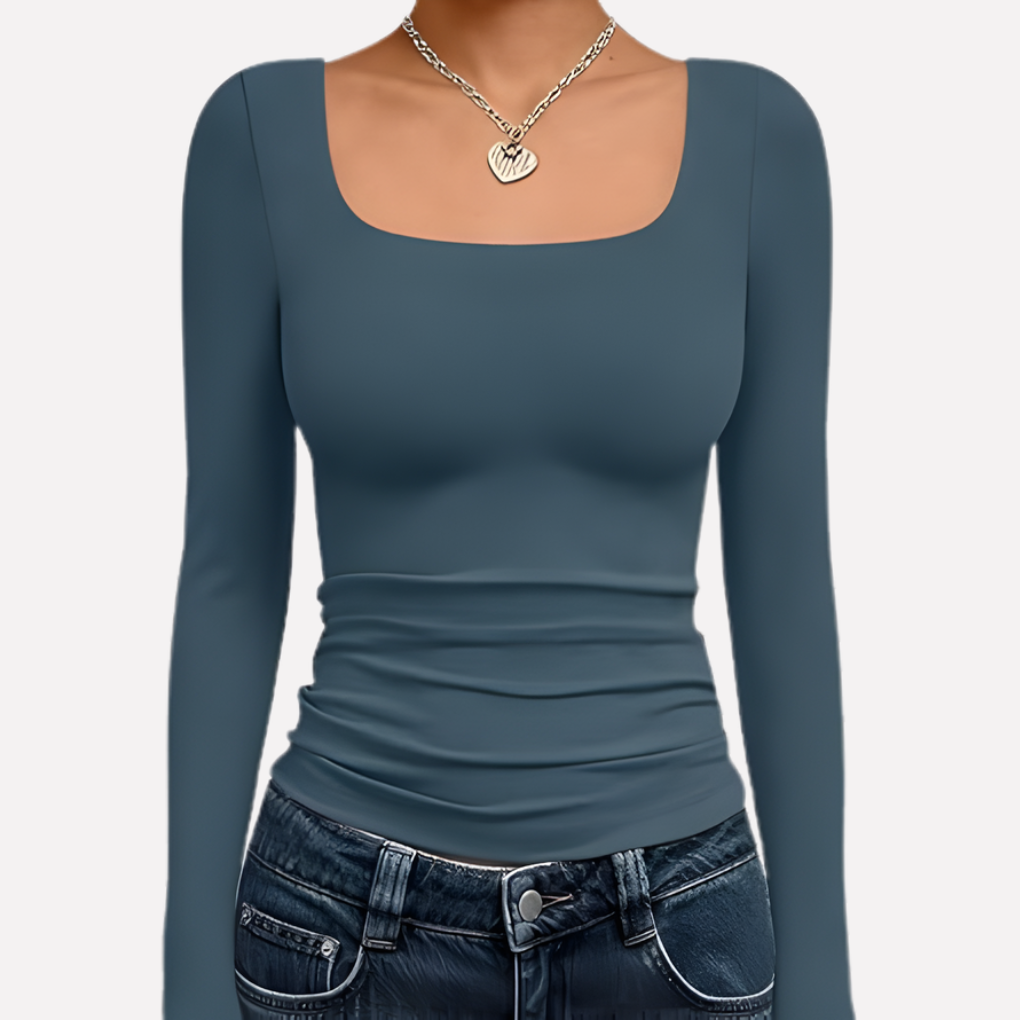 Women's Square Neck Long Sleeve Crop Top