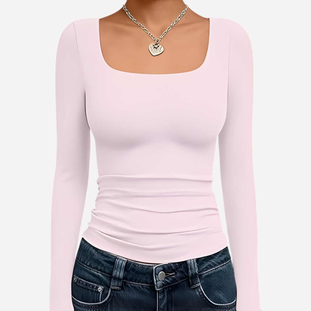 Women's Square Neck Long Sleeve Crop Top