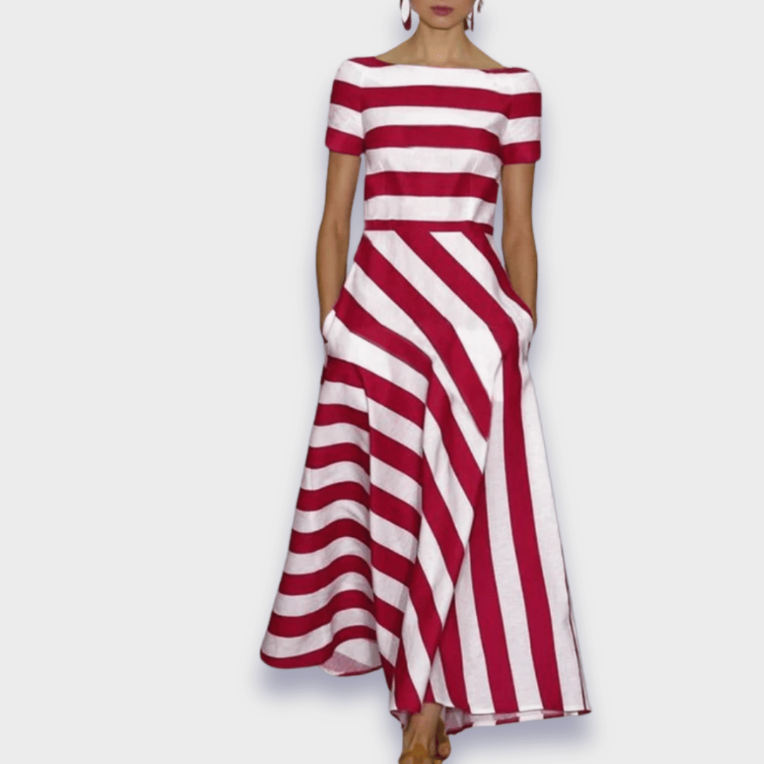 Women's Striped A-Line Midi Dress