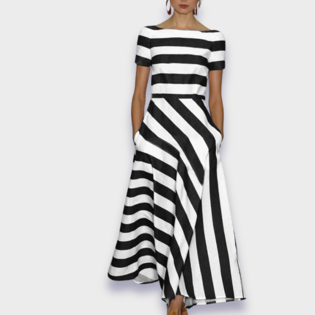 Women's Striped A-Line Midi Dress