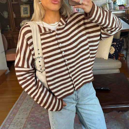 Women's Striped Button-Front Cardigan Sweater