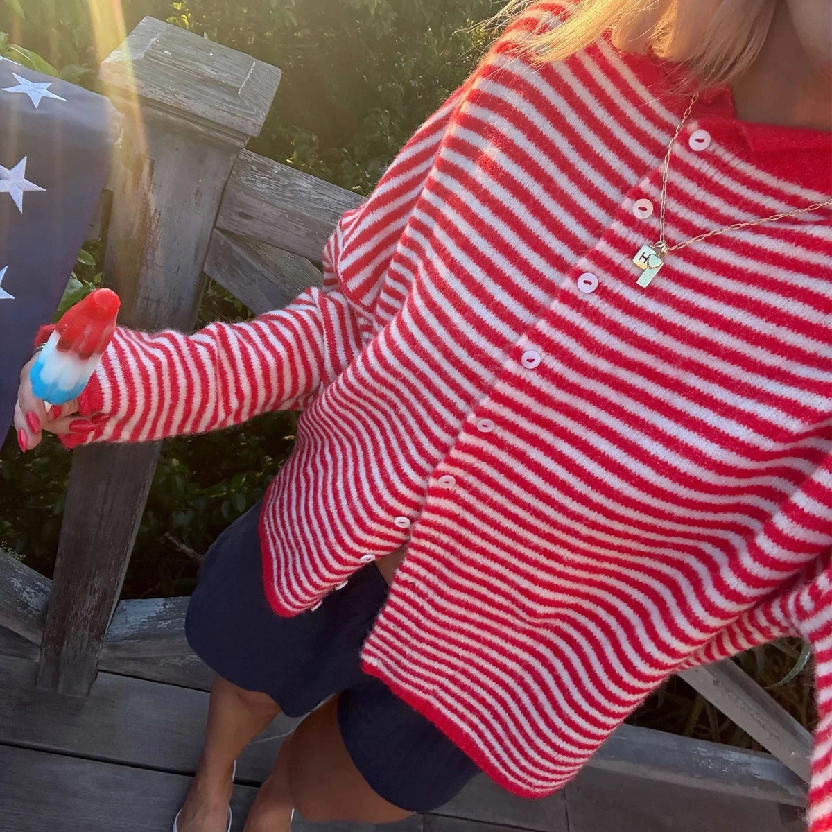 Women's Striped Button-Front Cardigan Sweater