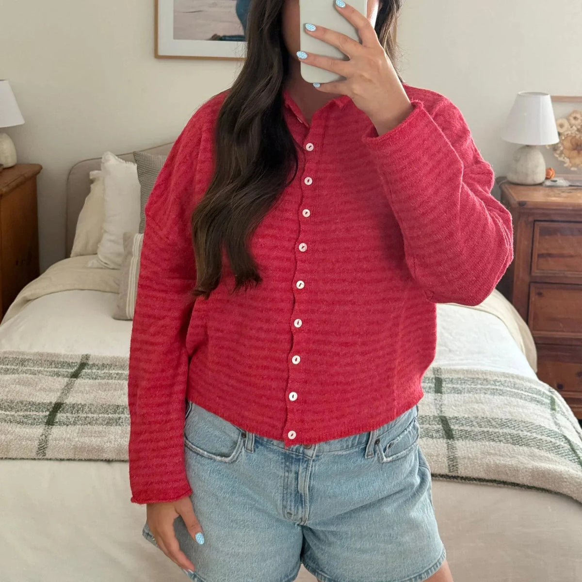 Women's Striped Button-Front Cardigan Sweater