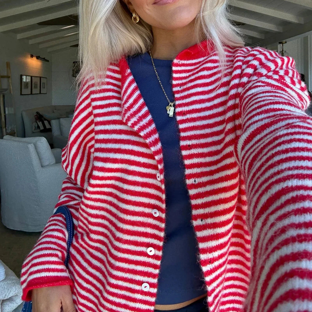 Women's Striped Button-Front Cardigan Sweater