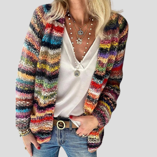 Women's Striped Long-Sleeve Cardigan