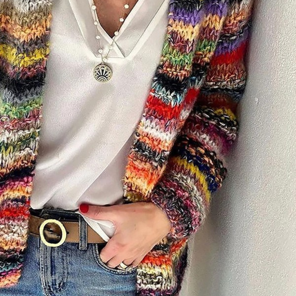 Women's Striped Long-Sleeve Cardigan