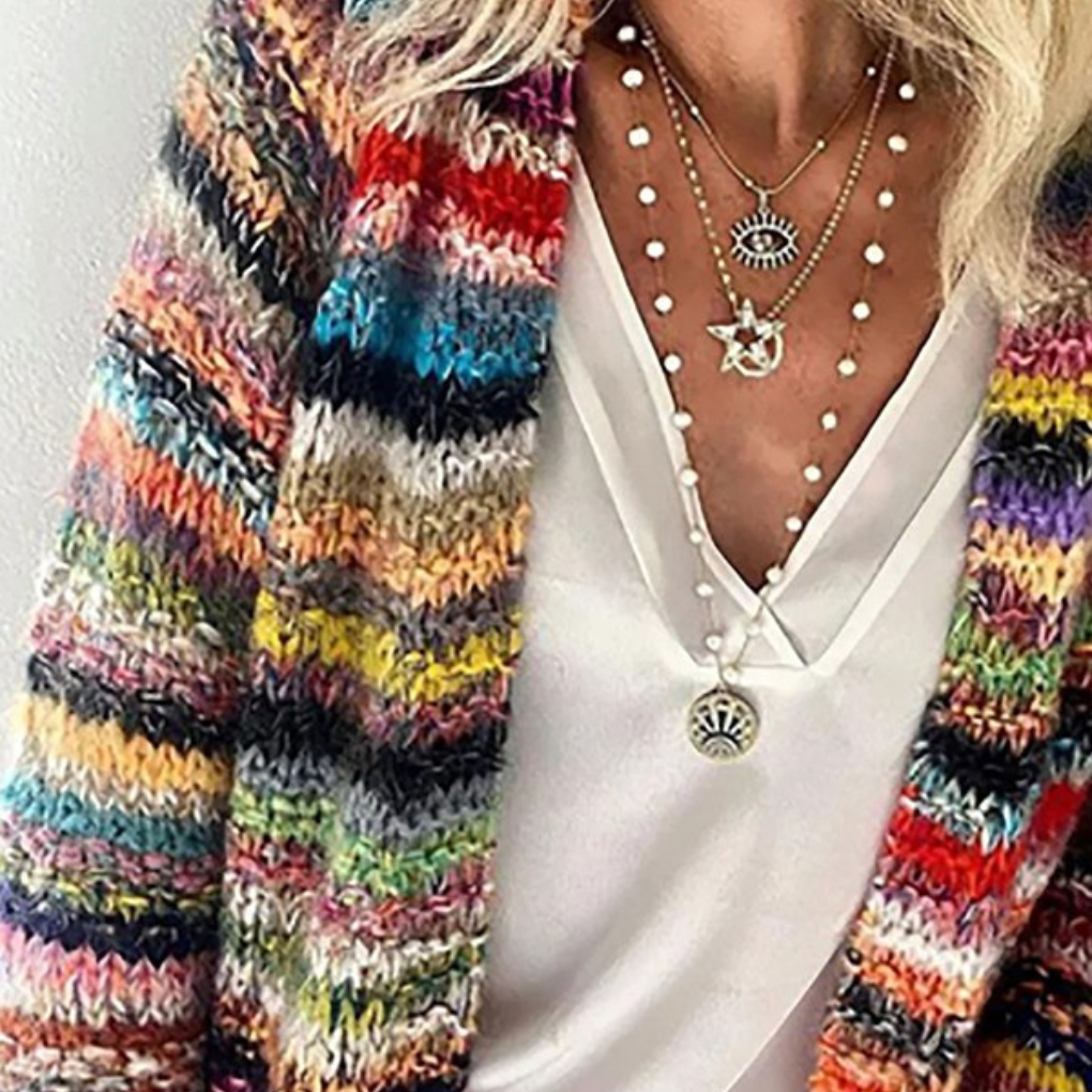 Women's Striped Long-Sleeve Cardigan