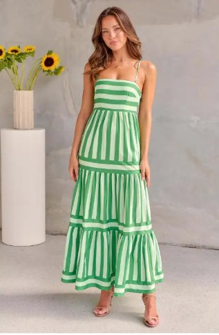 Women's Striped Spaghetti Strap Maxi Dress
