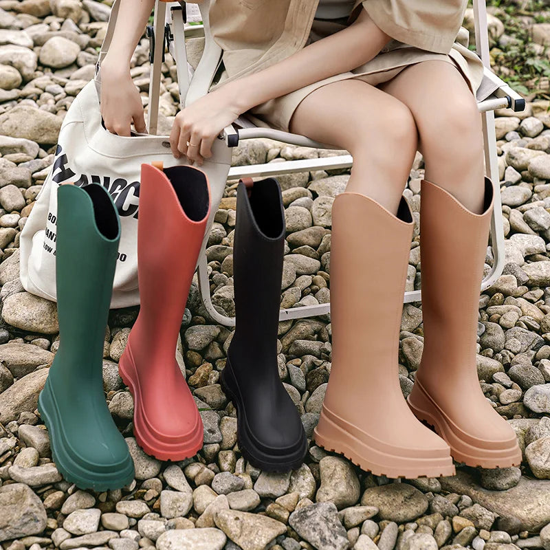 Women's Tall Waterproof Rain Boots with Comfortable Insole