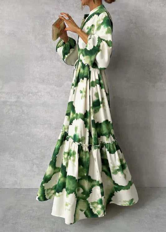 Women’s Tie-Dye Maxi Dress with Mandarin Collar