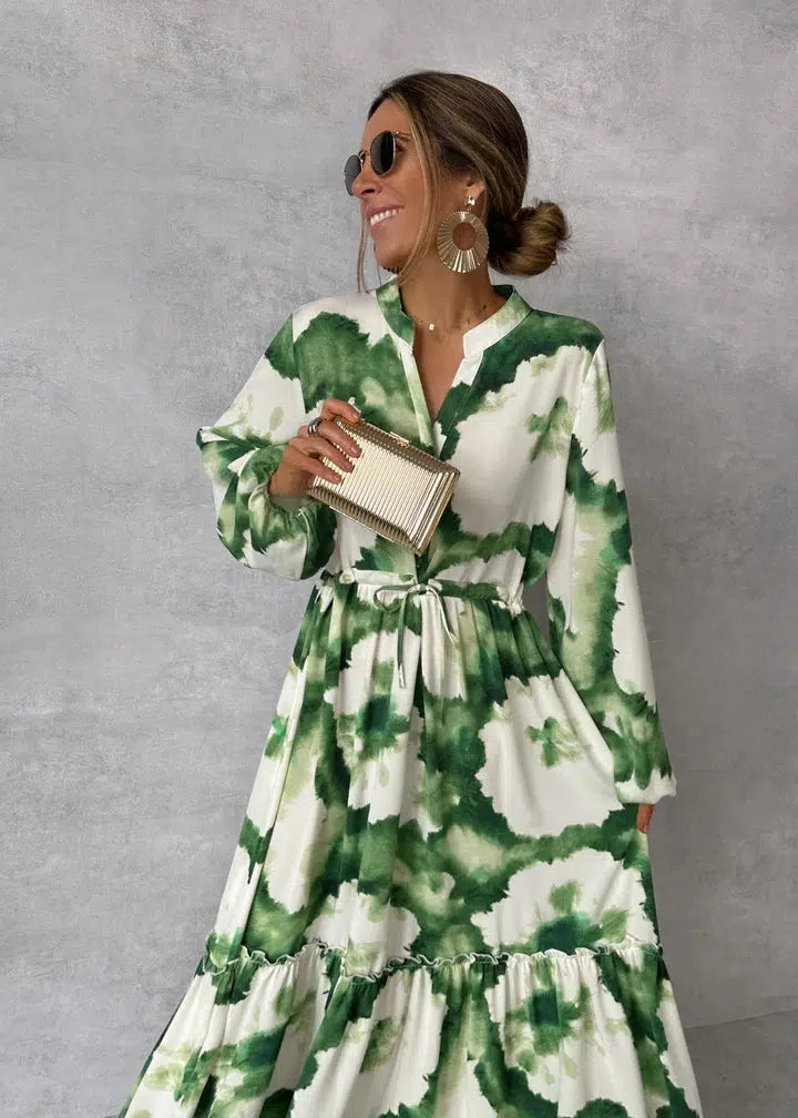 Women’s Tie-Dye Maxi Dress with Mandarin Collar